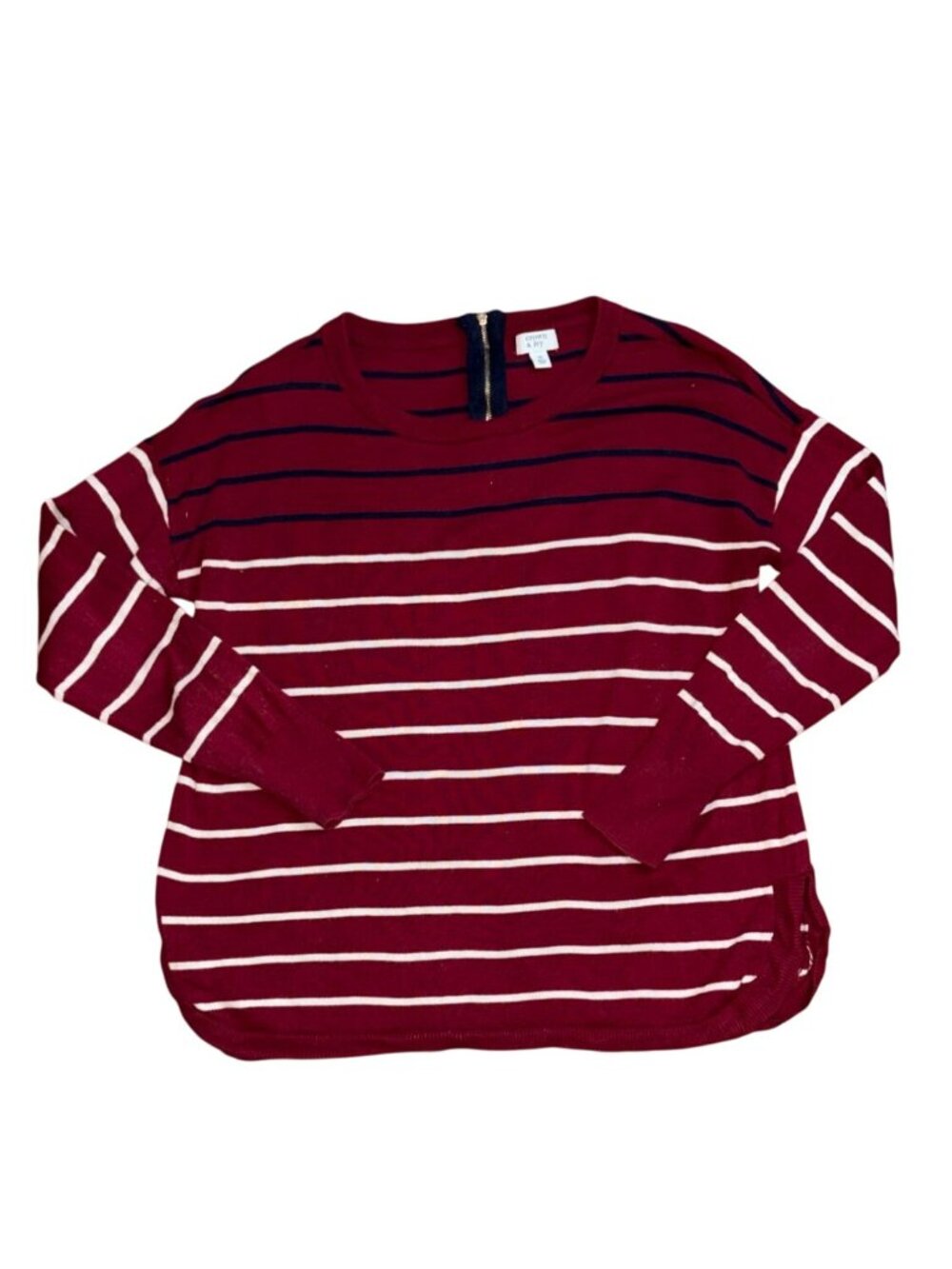 Crown & Ivy striped sweater in cranberry with navy and white stripes-M-GUC